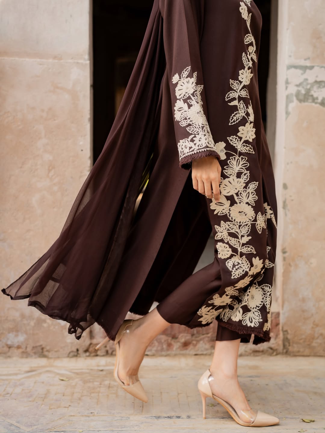 Brownish Embroidered 3Pc