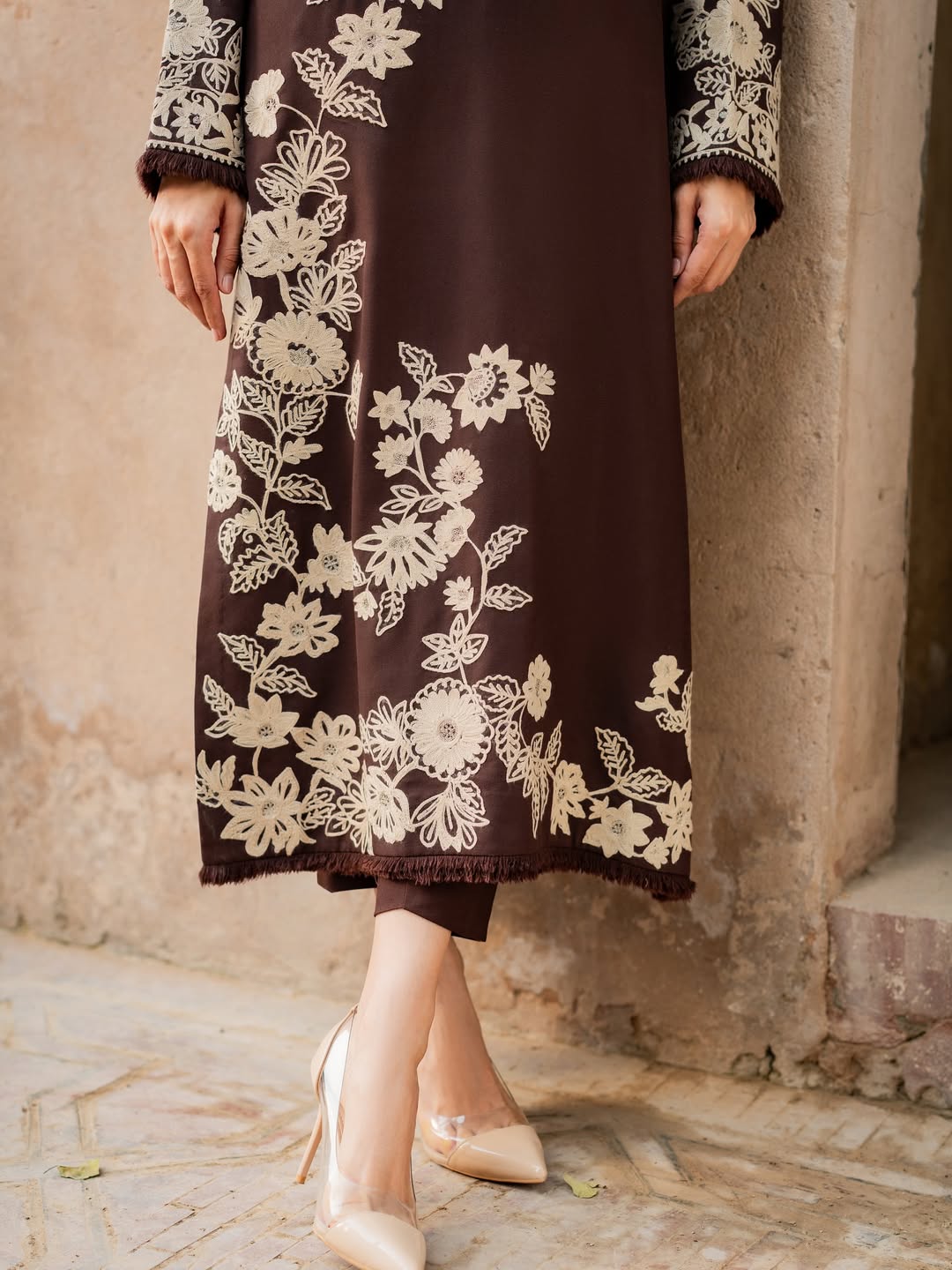 Brownish Embroidered 3Pc