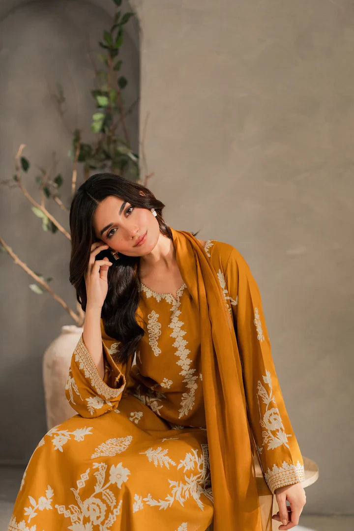 Mustard 3Pcs Embroidery