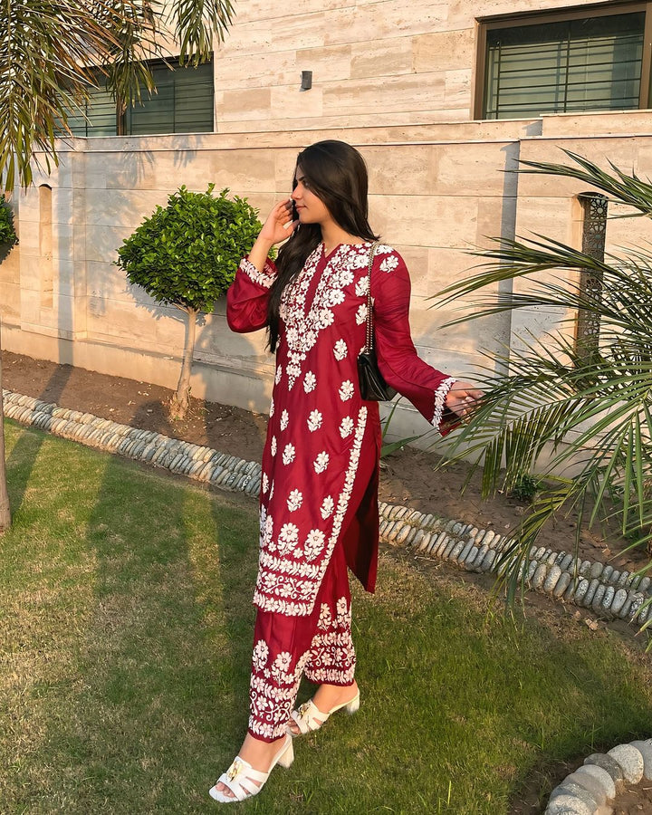 Indian Chikankari Embossed 2Pc